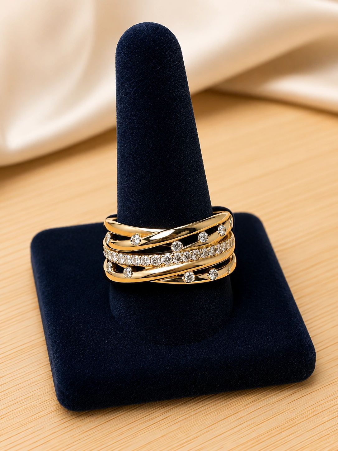 Gold-Tone Multi-Band Crystal Statement Ring
