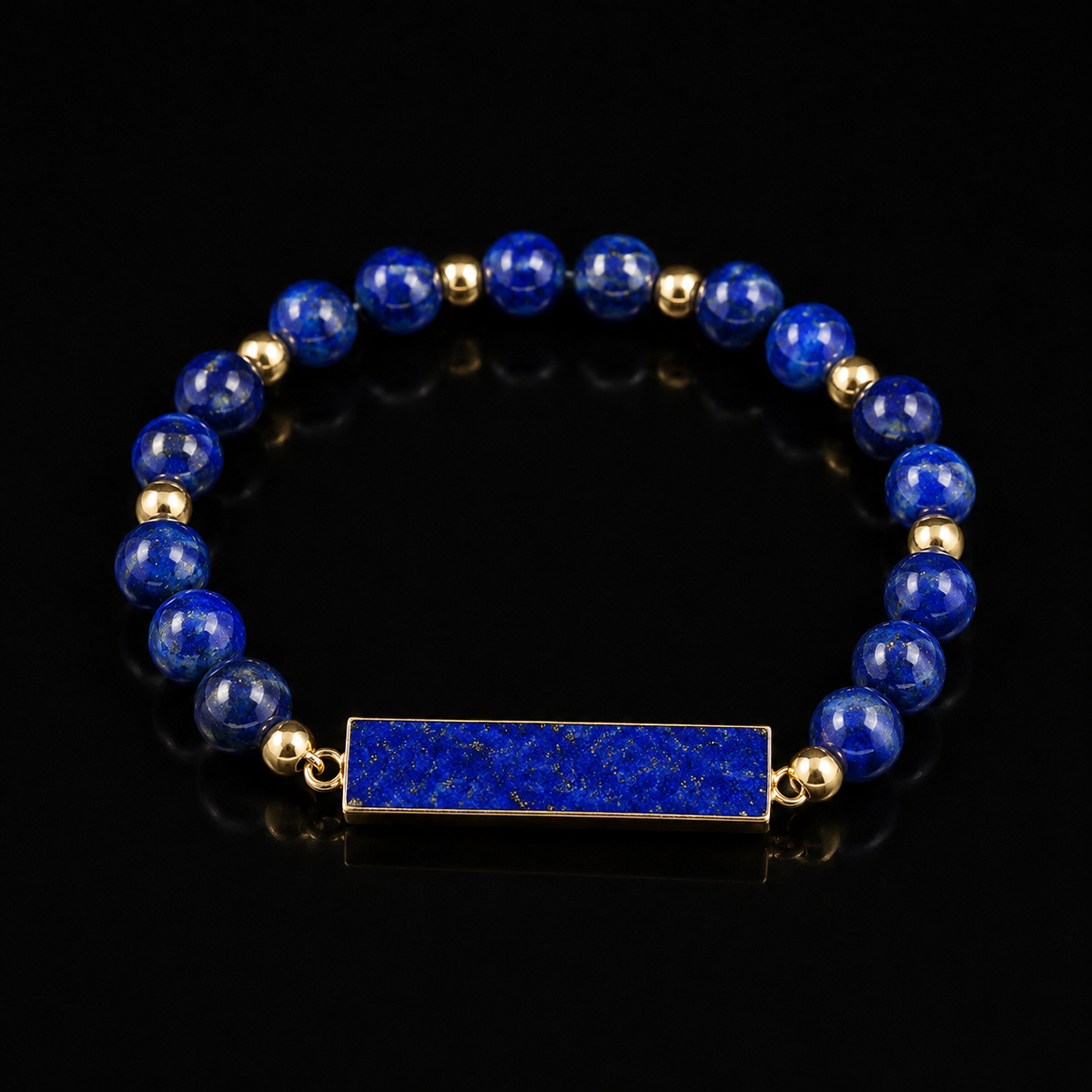 Midnight Blue & Gold Bar Beaded Bracelet