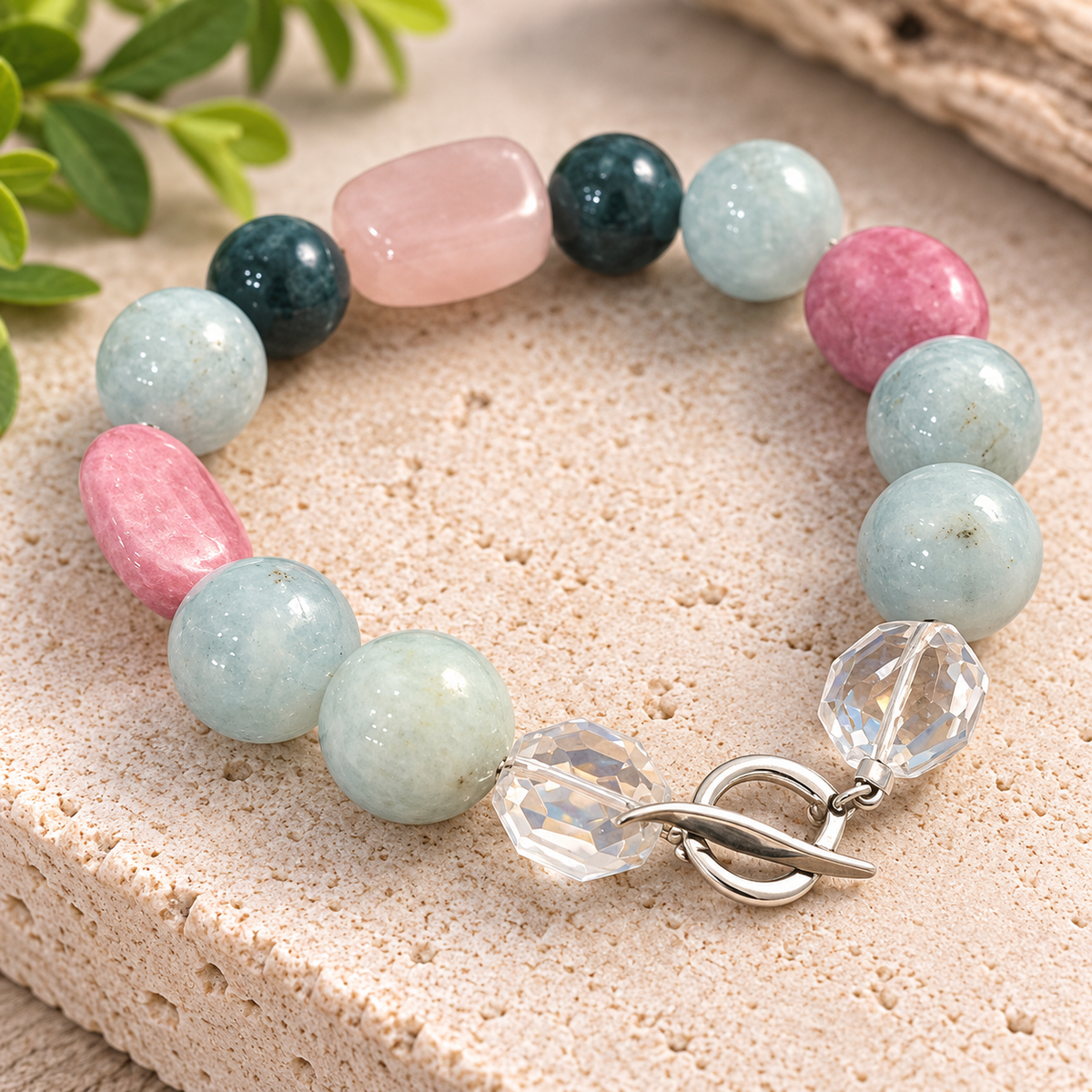 Blush & Sea Glass Gemstone Bracelet