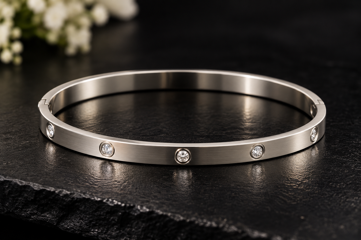 Silver Crystal Bangle Bracelet