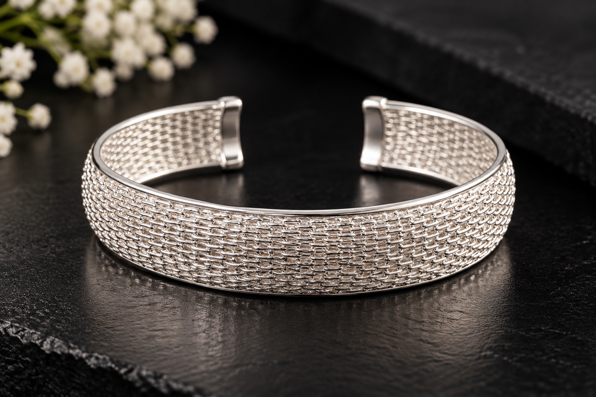 Silver Woven Mesh Cuff Bracelet