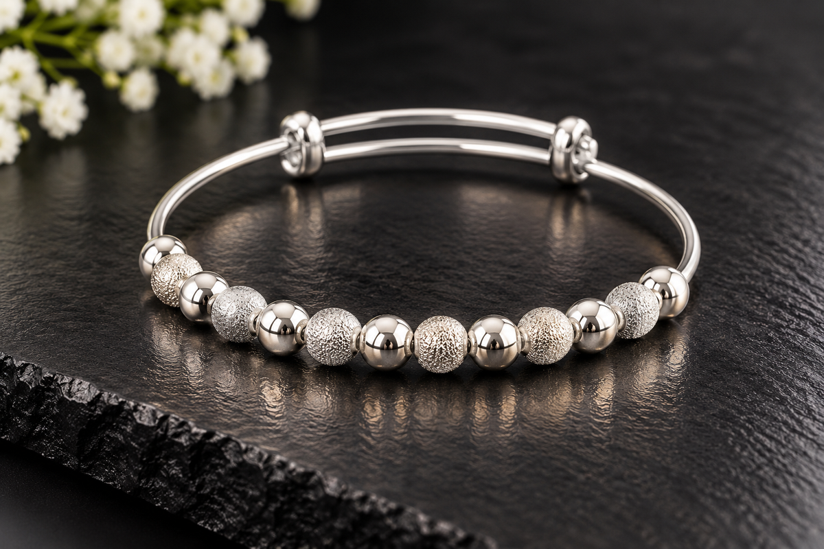 Silver Stardust Beaded Bangle Bracelet
