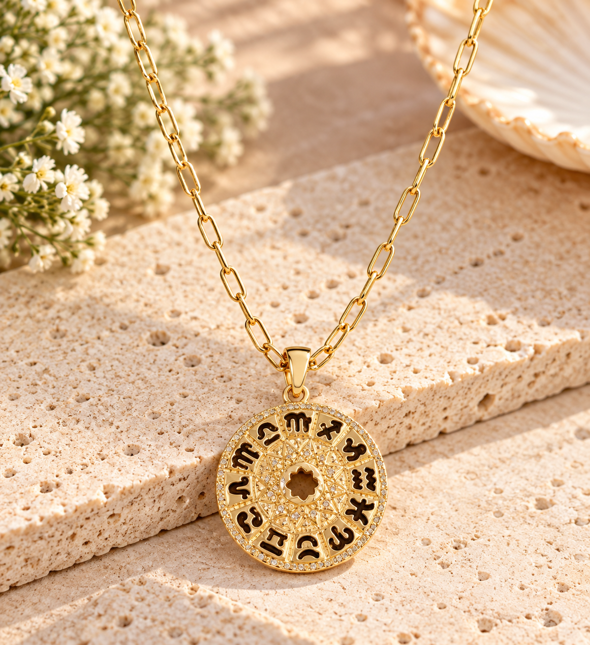 Celestial Zodiac Medallion Necklace