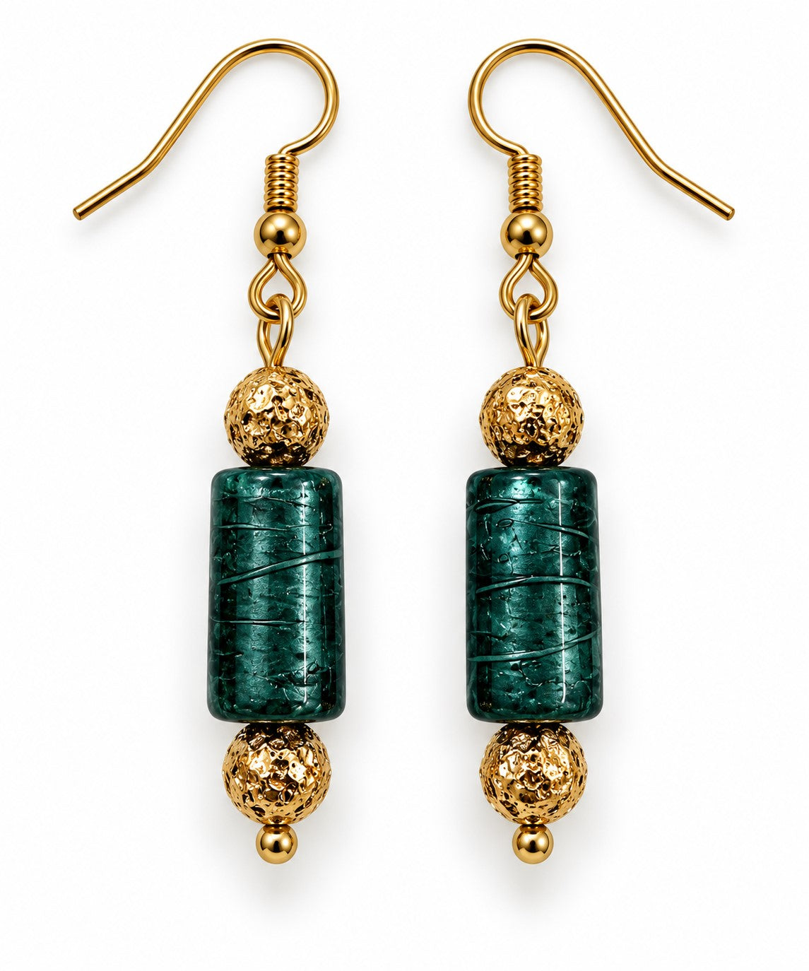 Emerald Glow Lampwork & Lava Stone Earrings