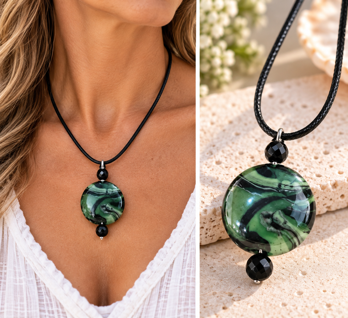 Emerald Swirl Statement Pendant Necklace