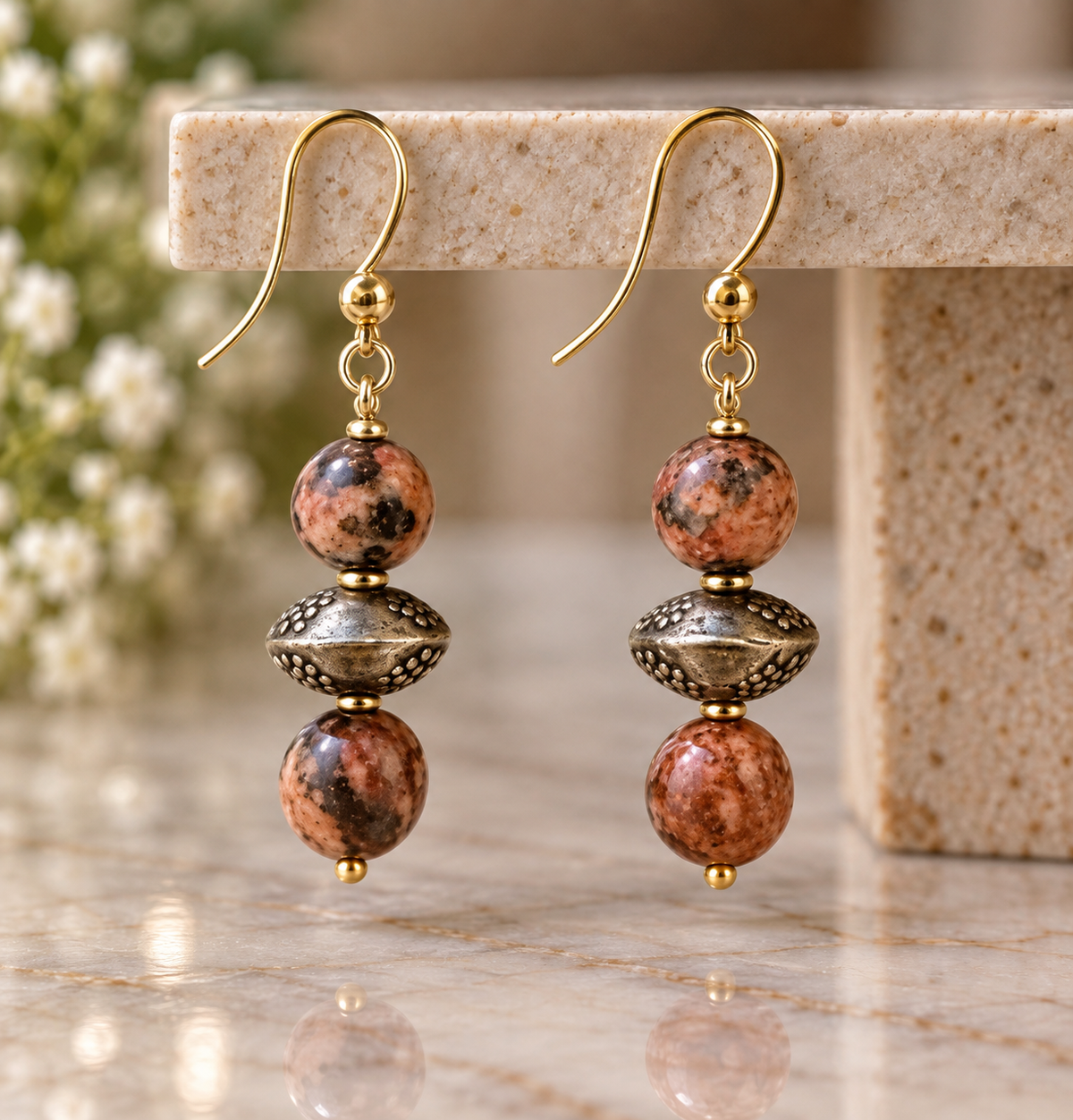 Earthstone & Antique Silver Drop Earrings