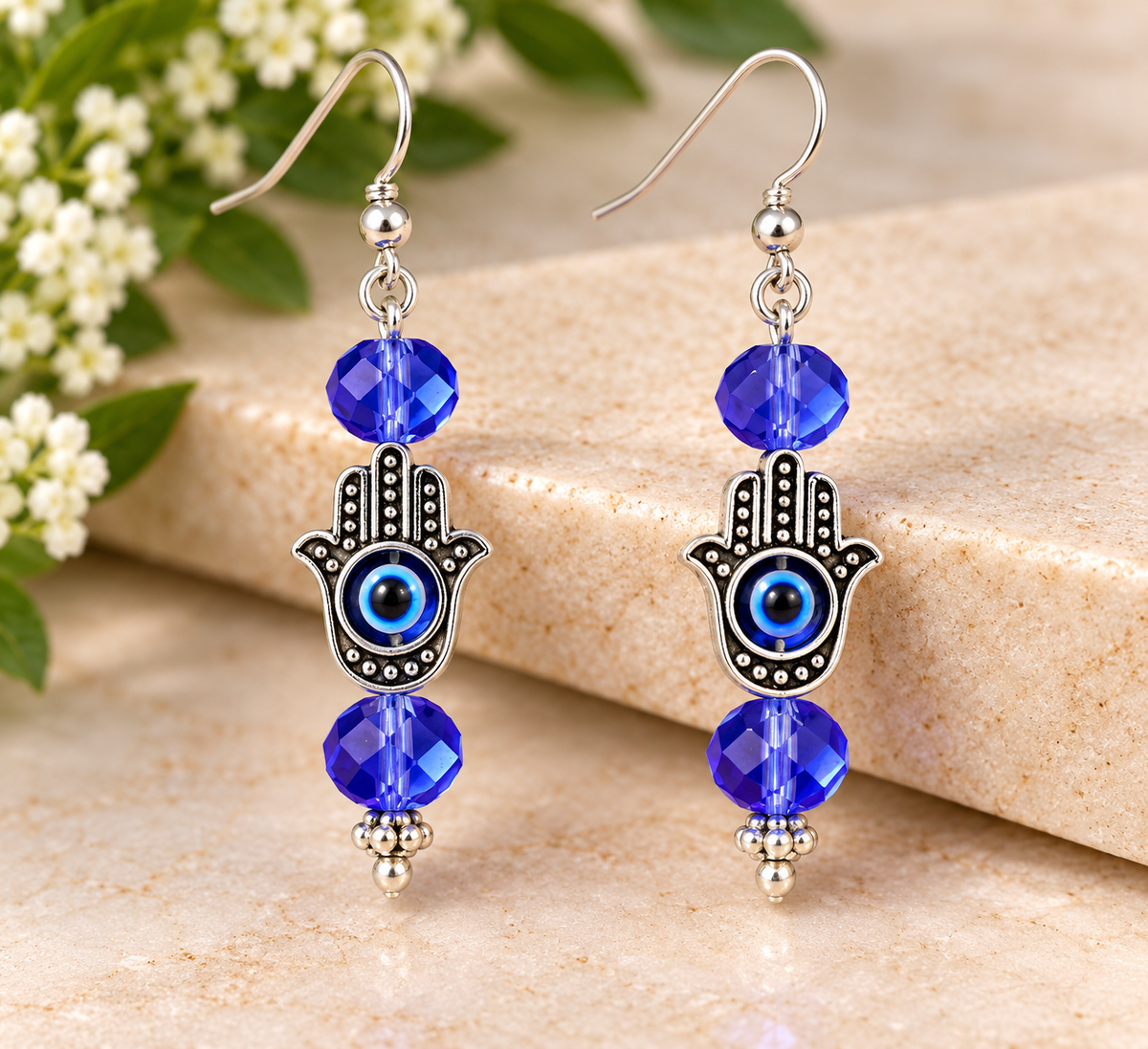 Hamsa Evil Eye Crystal Earrings