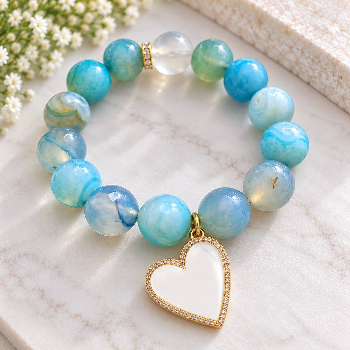 Ocean Heart Agate Bracelet
