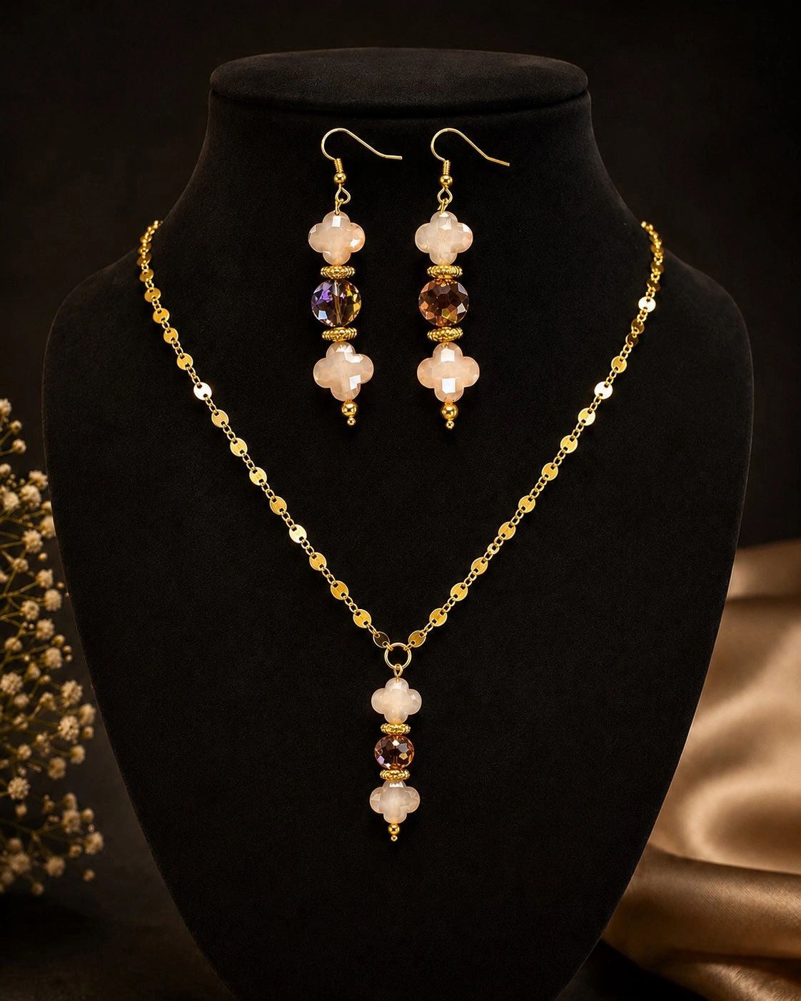 Iridescent Clover Necklace & Earring Set
