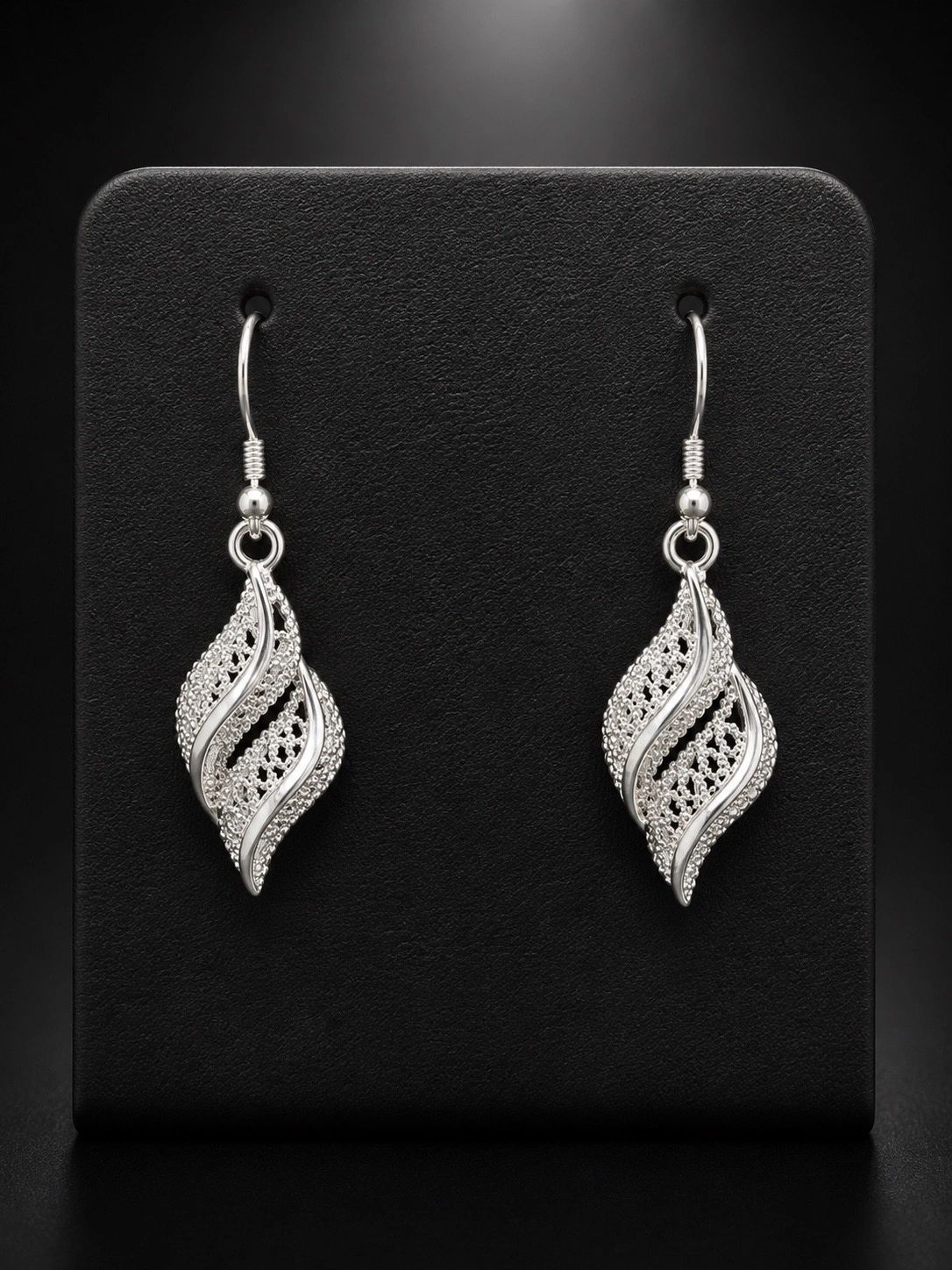 Silver-Tone Filigree Leaf Earrings
