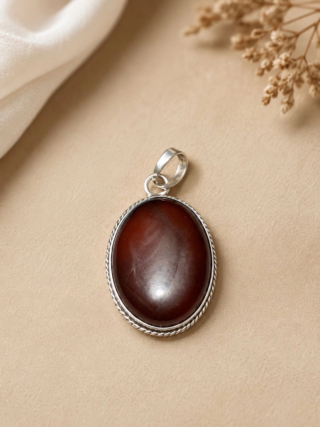 Red Jasper & Sterling Silver Oval Pendant