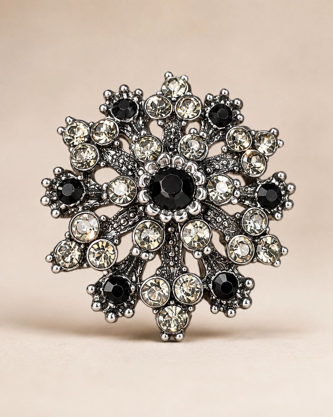 Black & Crystal Vintage-Inspired Statement Brooch