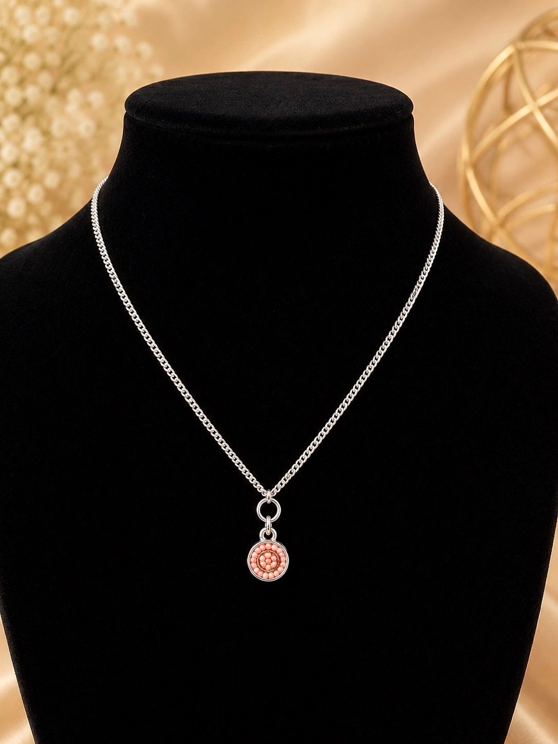 Silver - Tone Coral Medallion Necklace