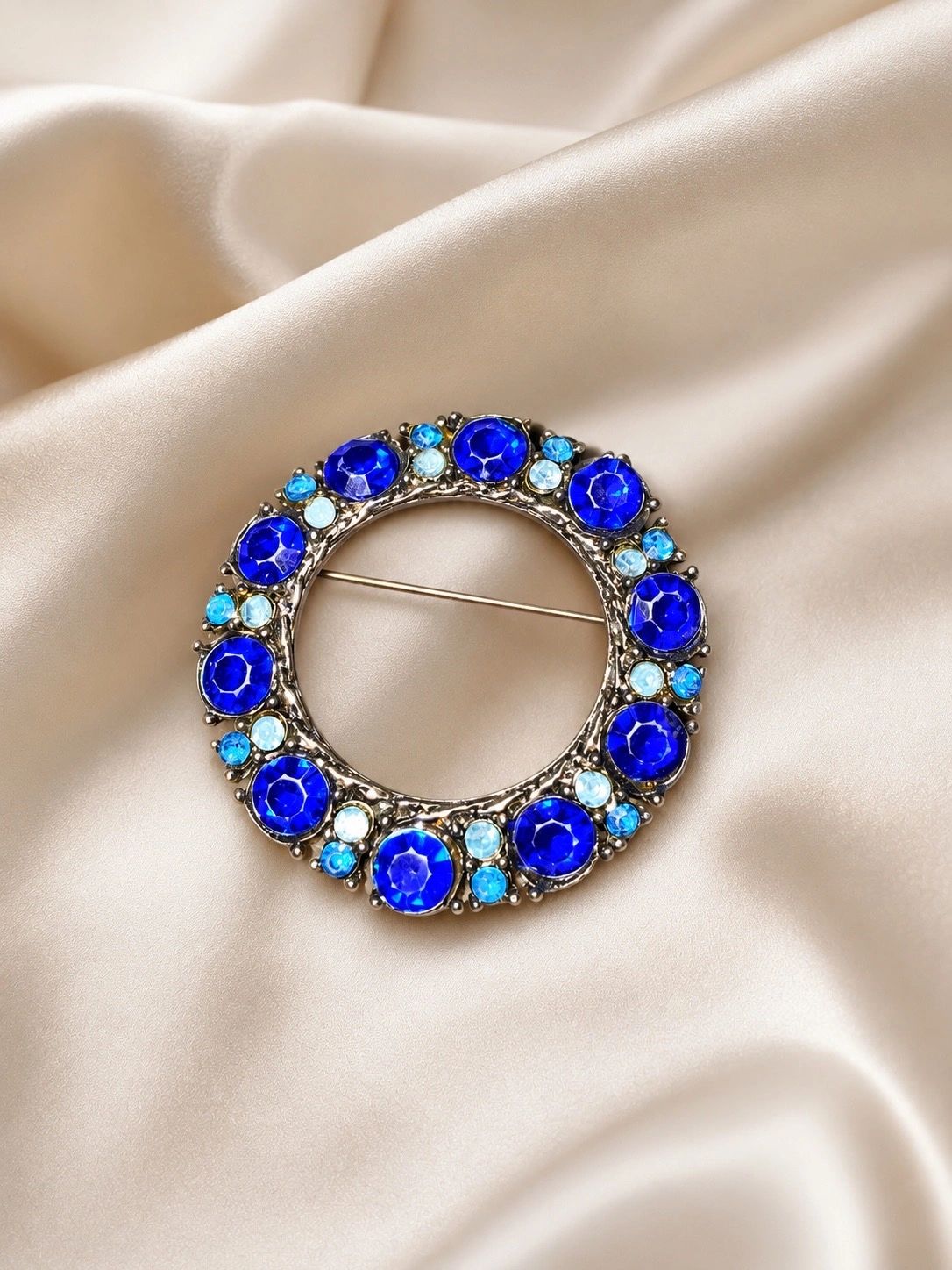 Blue Crystal Circle Brooch