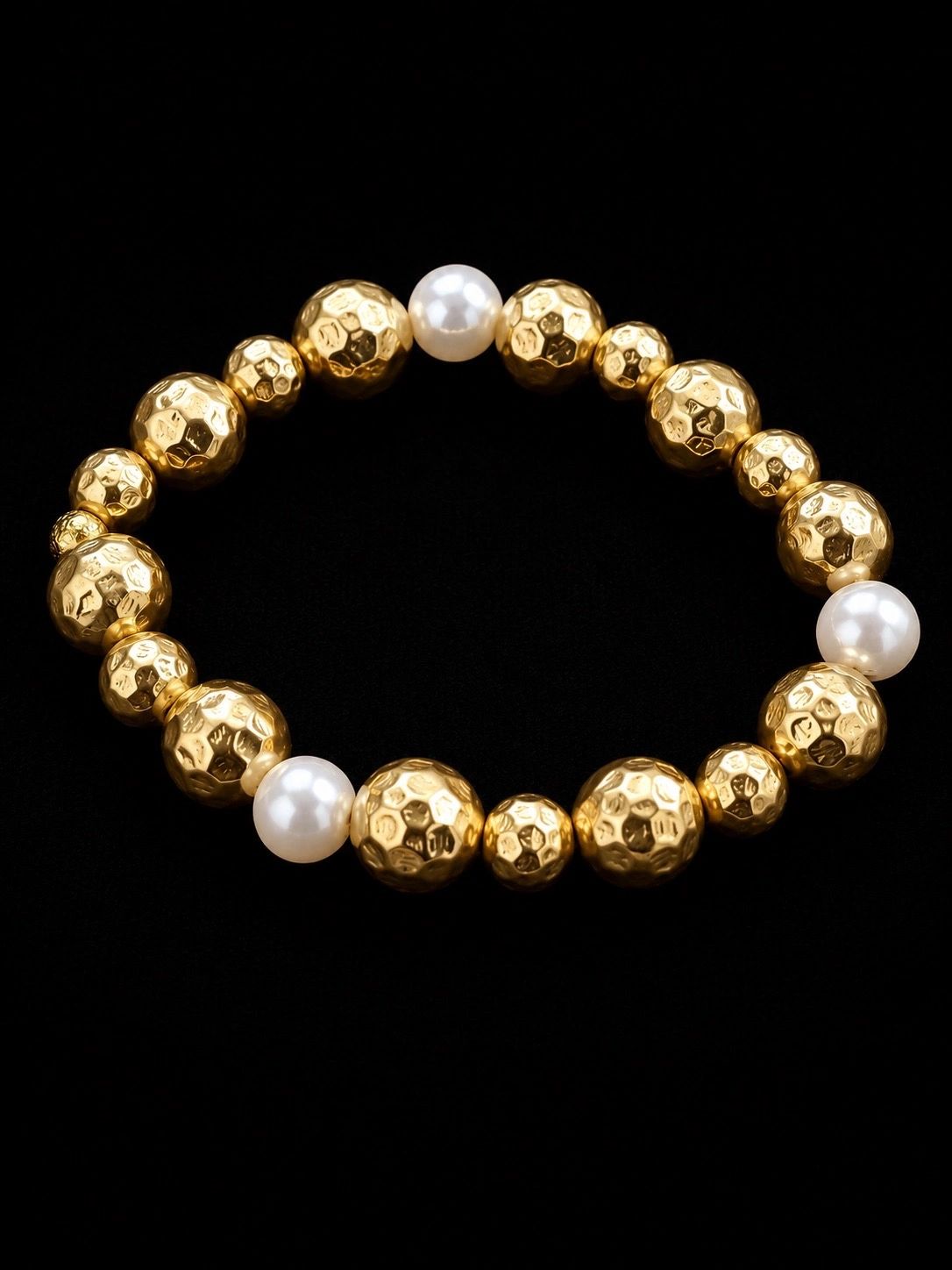 Hammered Gold and Pearl Stretch Bracelet