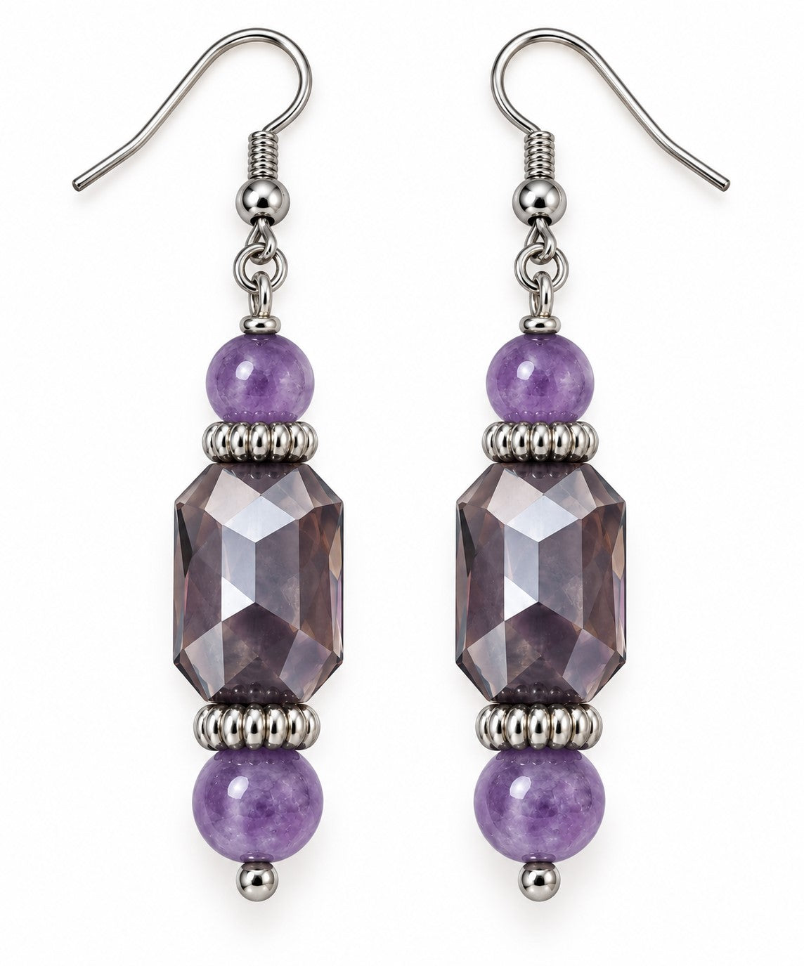 Lavender Smoke Czech Glass & Amethyst Earrings