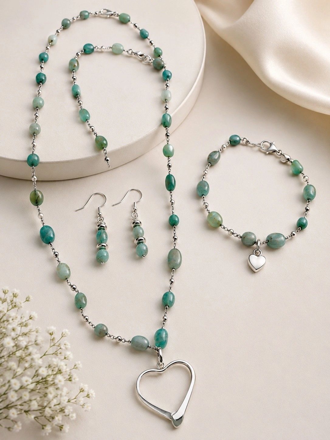 Seafoam Heart Jewelry Set