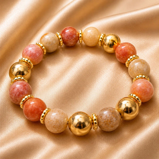 Peach & Gold Agate Bracelet