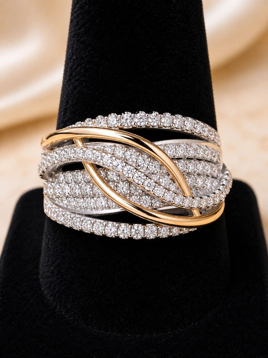 Elegant Multi-Tone Crystal Statement Ring