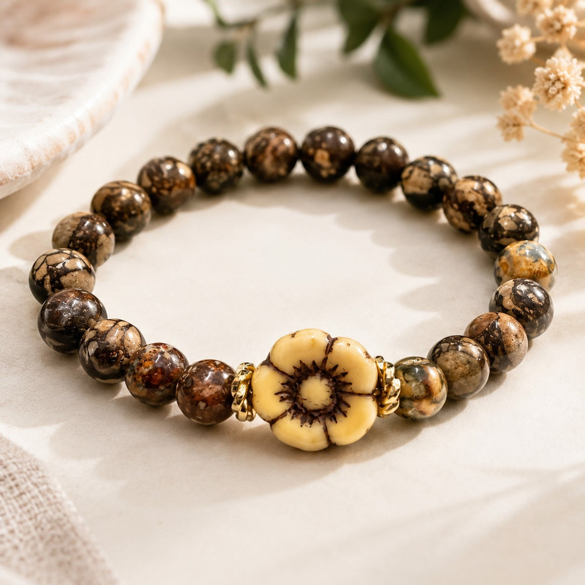 Earthy Floral Gemstone Bracelet 🌼