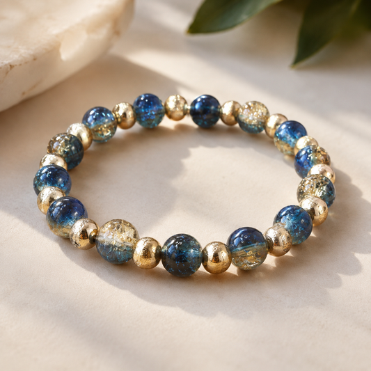 Midnight Blue and Gold Artisan Beaded Bracelet