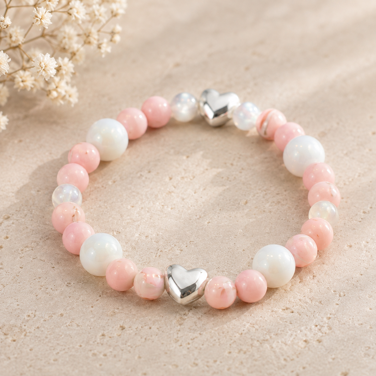 Blush & Silver Hearts Bracelet