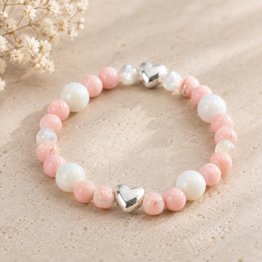 Blush & Silver Hearts Bracelet