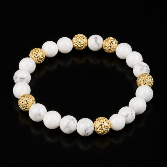 Ivory Howlite & Textured Gold Stretch Bracelet