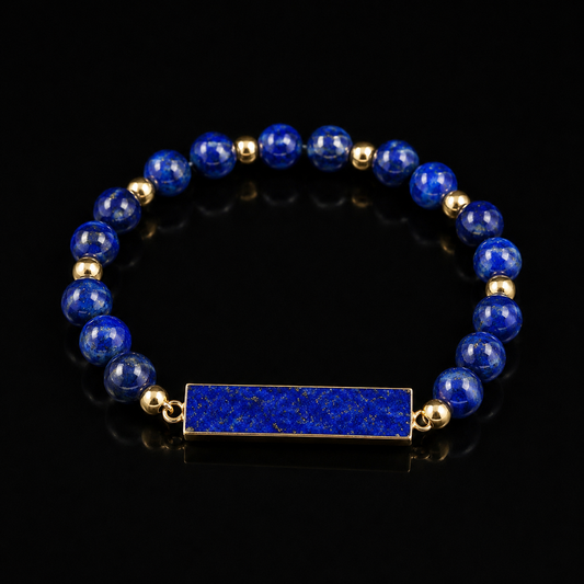 Midnight Blue & Gold Bar Beaded Bracelet