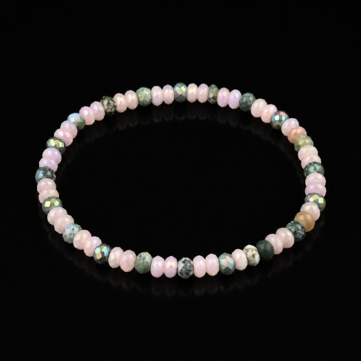 Blush and Sage Faceted Beaded Bracelet