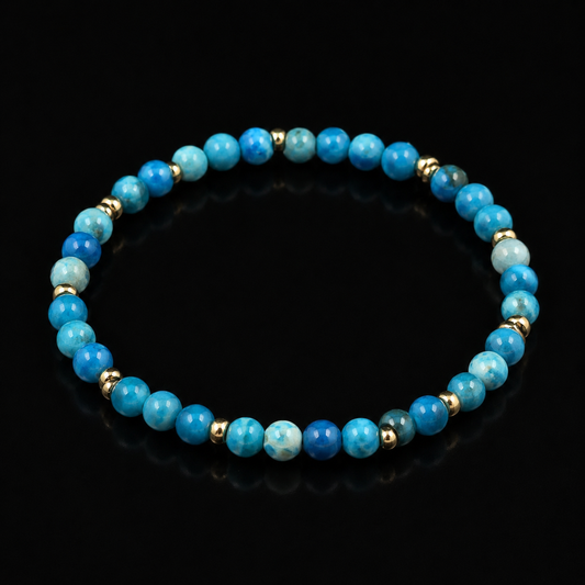 Coastal Blue & Gold Beaded Stretch Bracelet
