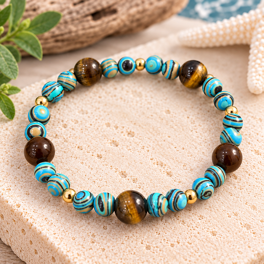 Coastal Turquoise & Tiger’s Eye Gold-Tone Bracelet