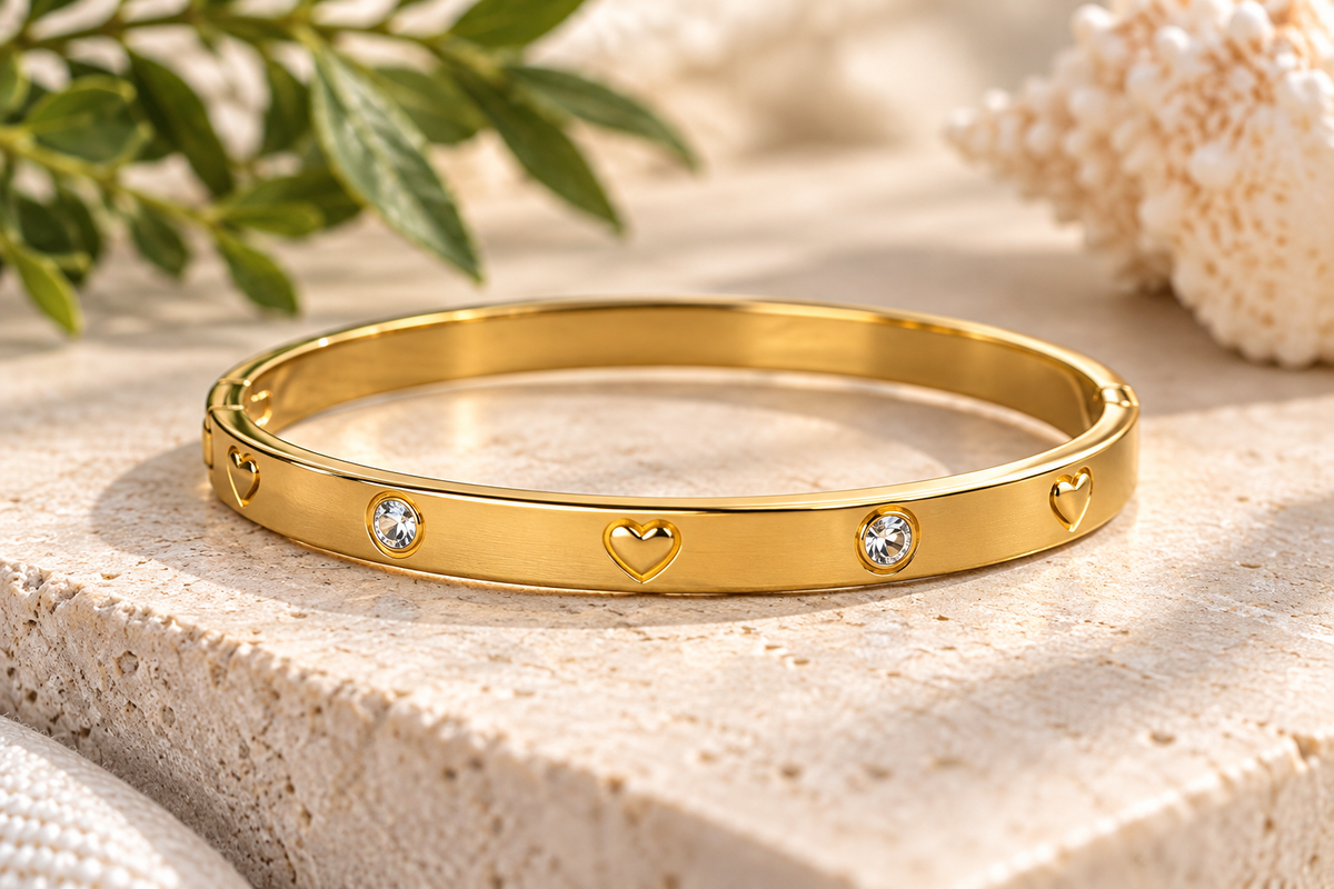 Golden Hearts & Crystal Bangle