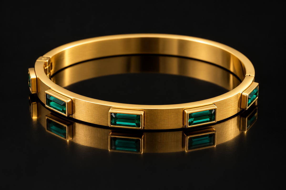 Emerald Elegance Gold Bangle
