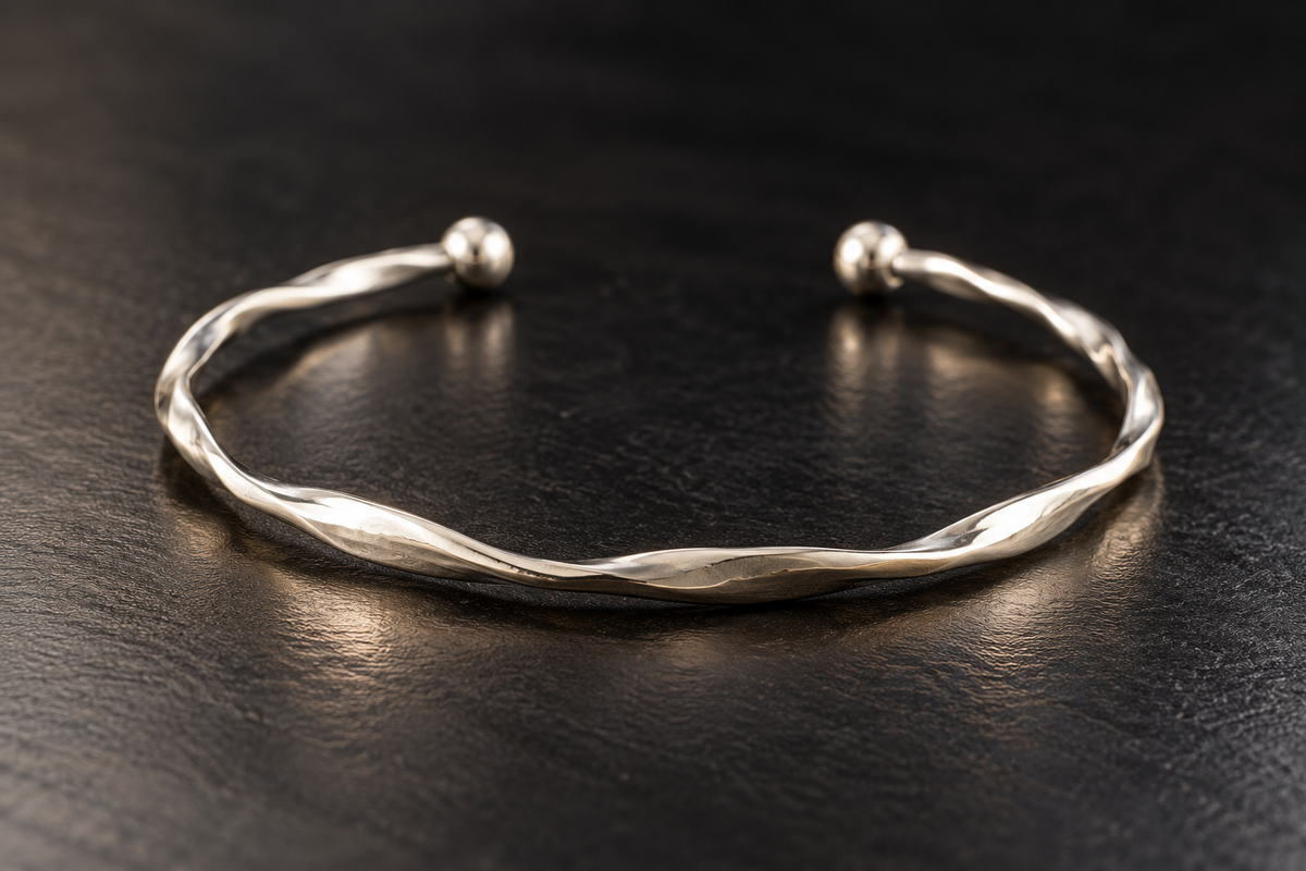 Silver Sculpted Wave Cuff Bracelet