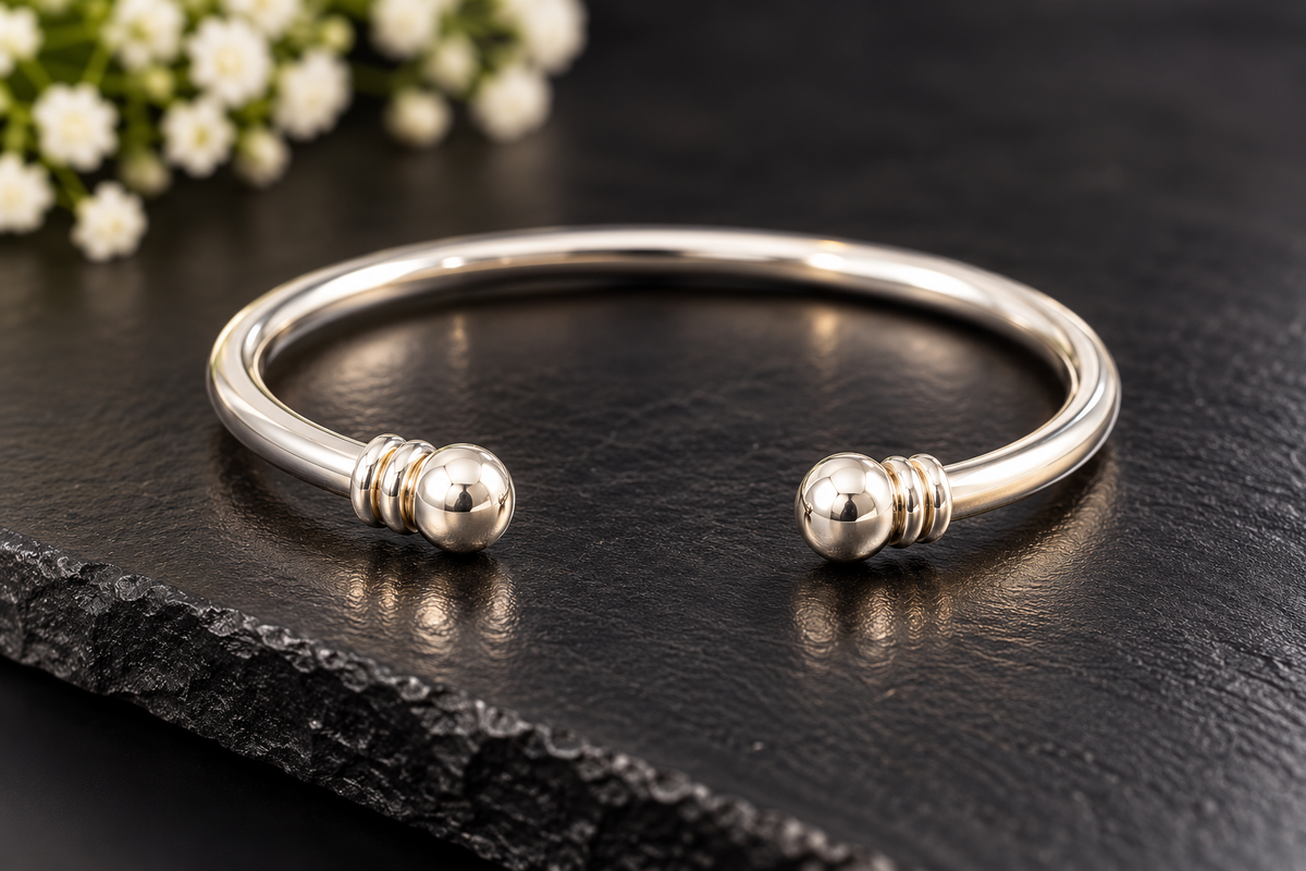 Classic Silver Ball Cuff Bracelet