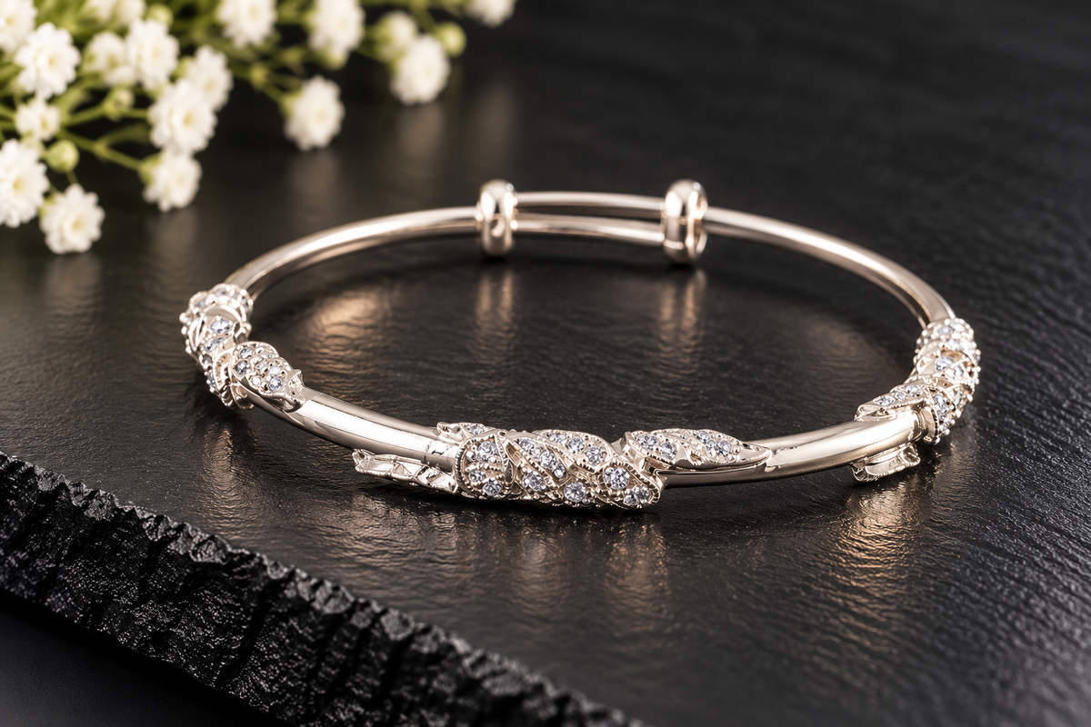 Silver Crystal Vine Bangle Bracelet