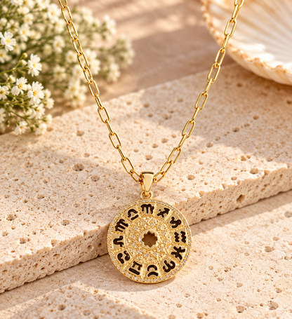 Celestial Zodiac Medallion Necklace