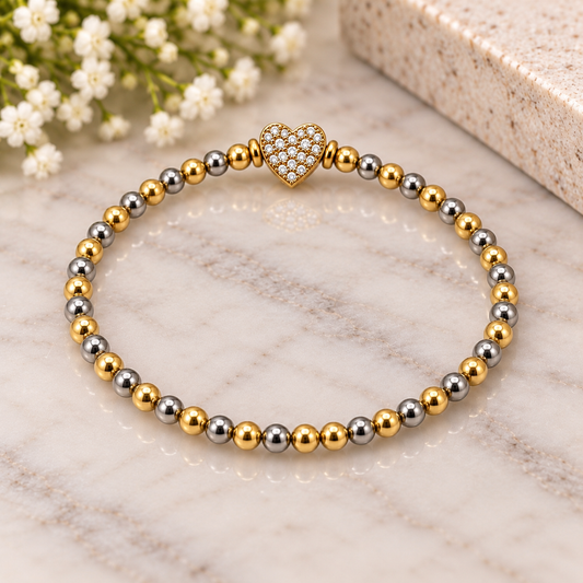 Two-Tone Sparkling Heart Bracelet