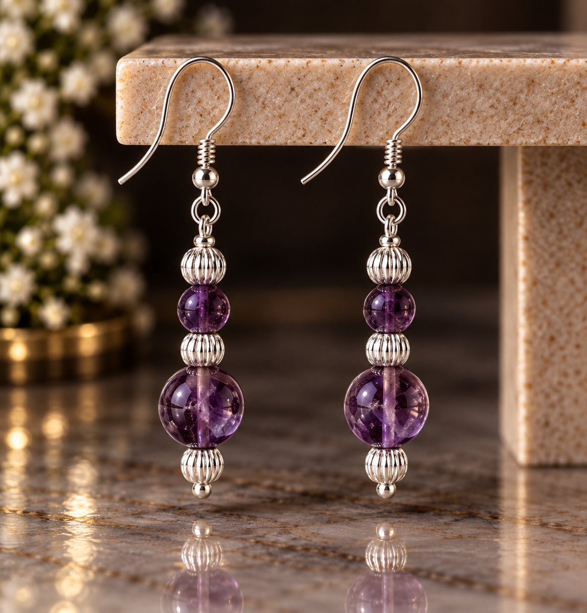 Amethyst & Silver Elegance Earrings