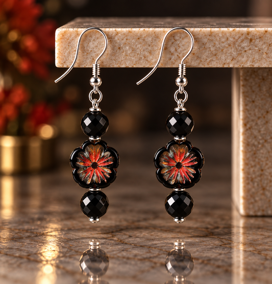 Czech Floral Crystal Drop Earrings