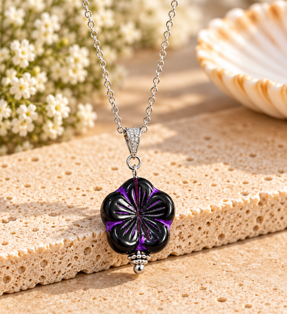 Midnight Violet Floral Pendant Necklace