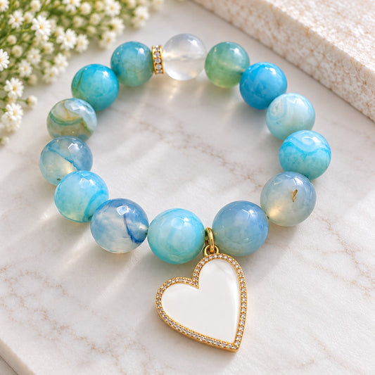 Ocean Heart Agate Bracelet