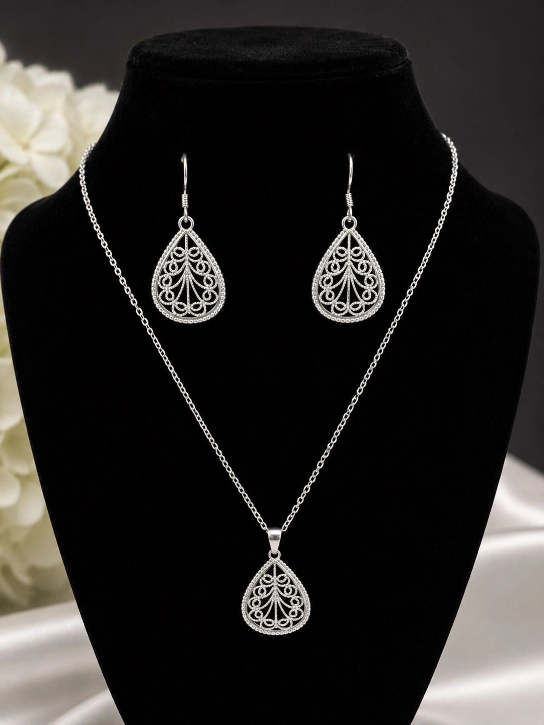 Sterling Silver Filigree Teardrop Jewelry Set
