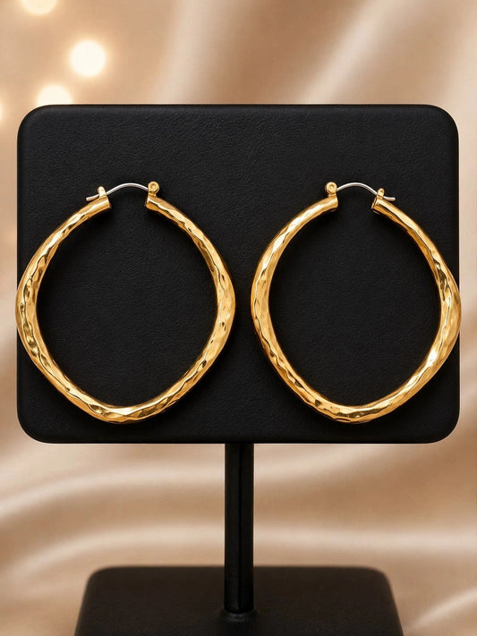 Hammered Gold-Tone Hoop Earrings