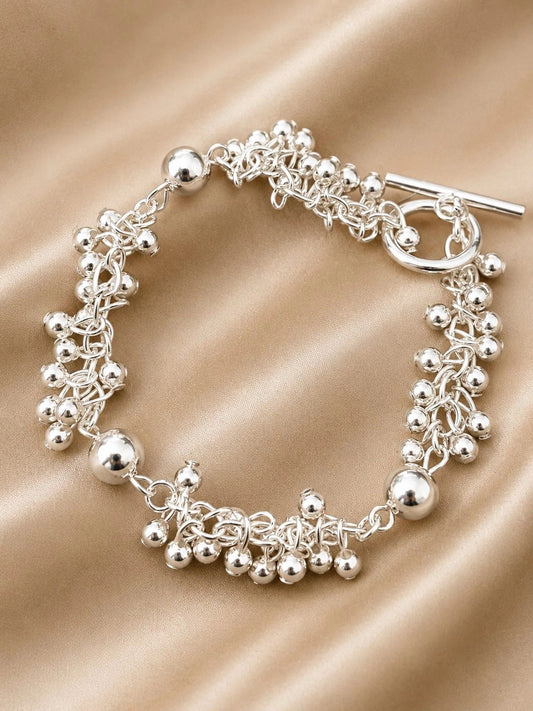 Silver-Tone Beaded Charm Bracelet