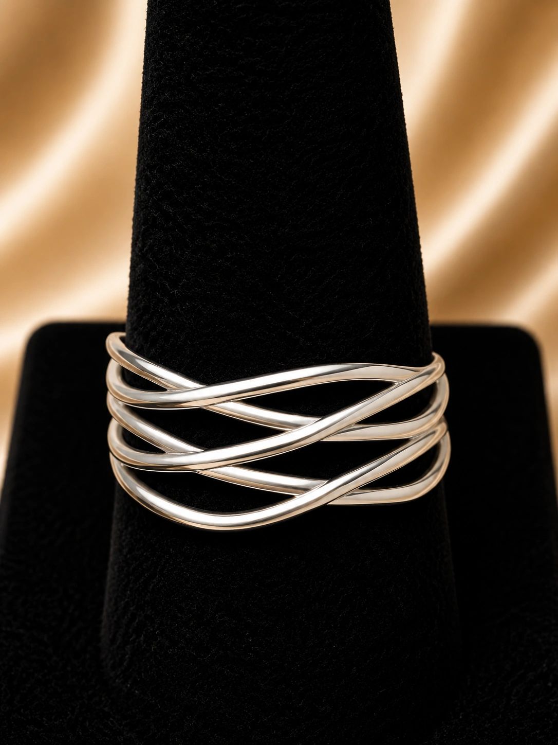 Modern Silver-Tone Crossover Ring