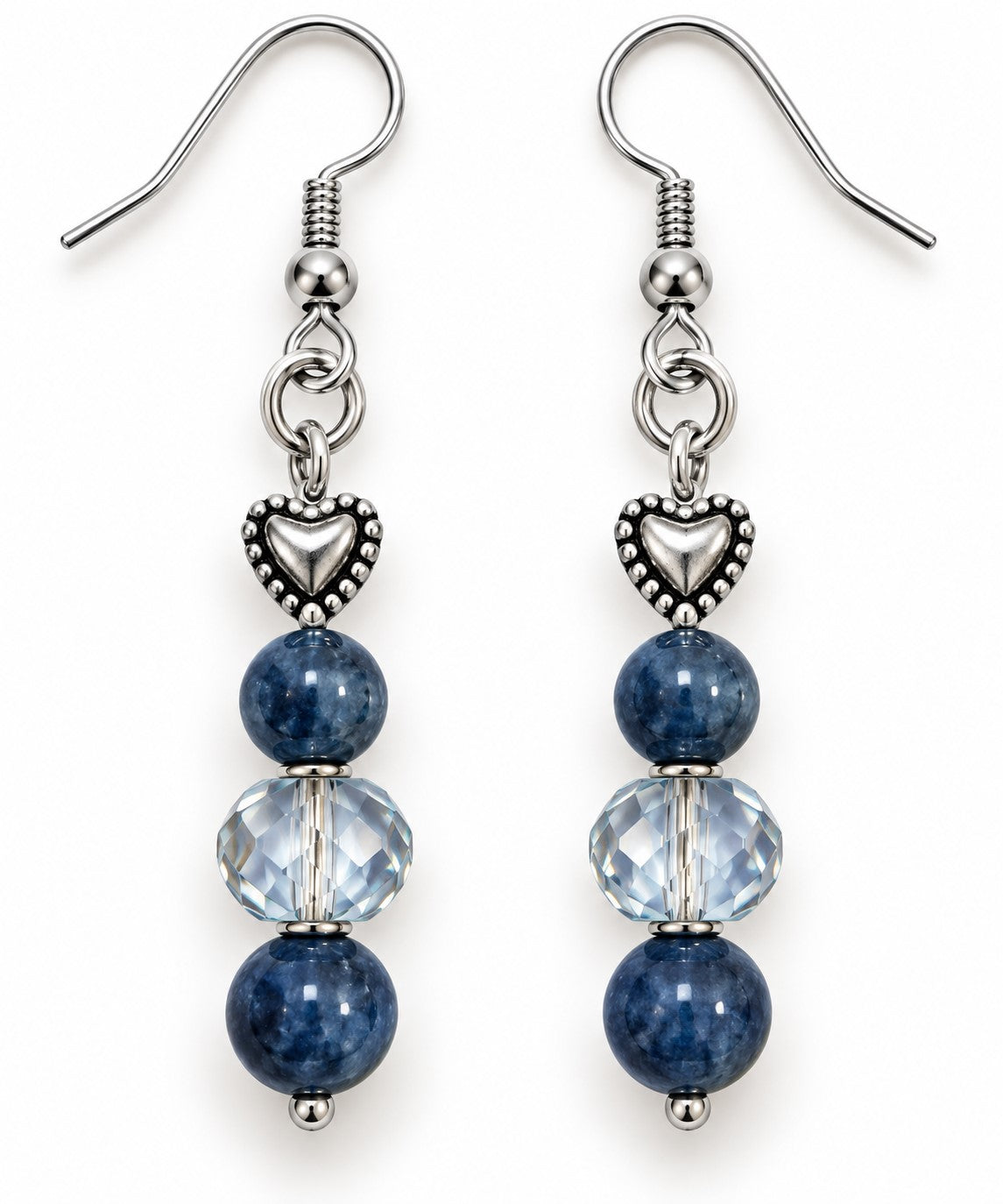 Blue Agate Heart Drop Earrings