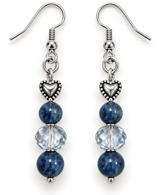 Blue Agate Heart Drop Earrings