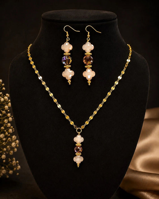 Iridescent Clover Necklace & Earring Set
